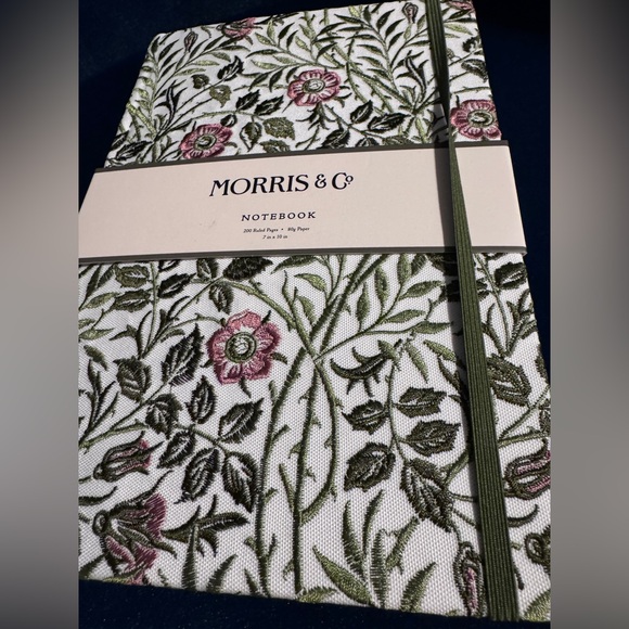 Morris & Co Embroidered Floral Notebook Journal Stitched Needlepoint Pink Green - Picture 2 of 7